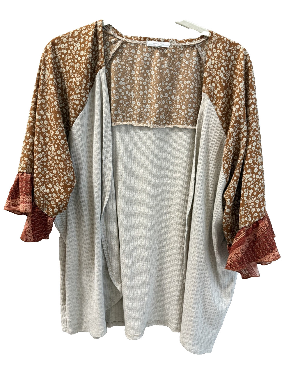 Maurices Patchwork Cardigan Browns/Cream Women's Size XXL Boho Western Festival